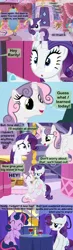 Size: 1280x4400 | Tagged: safe, artist:beavernator, derpibooru import, rarity, sweetie belle, twilight sparkle, twilight sparkle (alicorn), alicorn, pony, alicornified, alternate hairstyle, comic, disguise, holding a pony, race swap, sweetiecorn