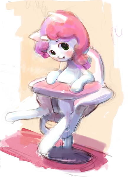 Size: 1008x1384 | Tagged: adult foal, ageplay, artist needed, derpibooru import, embarrassed, highchair, safe, solo, sweetie belle