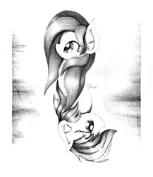 Size: 3607x4153 | Tagged: safe, artist:opticspectrum, derpibooru import, oc, unofficial characters only, pony, unicorn, duality, ear fluff, monochrome, portrait, solo, traditional art