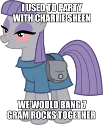 Size: 600x726 | Tagged: 7 gram rocks, charlie sheen, derpibooru import, drugs, image macro, maud pie, meme, safe, solo