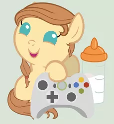 Size: 400x437 | Tagged: artist:avisola, bottle, controller, cute, derpibooru import, foal, oc, oc:cream heart, safe, solo, unofficial characters only, vector, xbox 360, younger