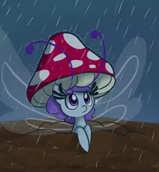 Size: 1200x1300 | Tagged: artist:saber-panda, breezette, breezie, cute, derpibooru import, dirt, hat, mushroom, mushroom hat, rain, safe, solo