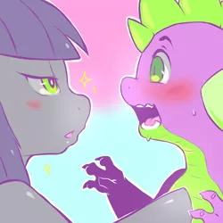 Size: 1280x1280 | Tagged: safe, artist:cold-blooded-twilight, derpibooru import, maud pie, spike, explicit source, fanfic art, maudspike, mike