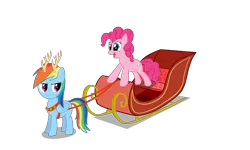 Size: 7680x4620 | Tagged: absurd resolution, artist:techrainbow, derpibooru import, pinkie pie, rainbow dash, reindeer, safe, sleigh