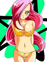 Size: 915x1215 | Tagged: artist:jollyrogers5, belly button, bikini, breasts, busty fluttershy, clothes, derpibooru import, female, fluttershy, human, humanized, solo, solo female, suggestive, swimsuit