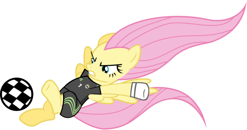 Size: 1279x676 | Tagged: artist:ironm17, clothes, derpibooru import, fluttershy, football, frown, germany, glare, gloves, goalkeeper, gritted teeth, jersey, kicking, safe, short-sleeved goalkeeper jersey, solo, spread wings, world cup