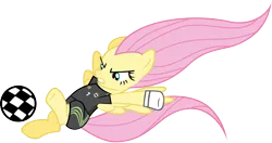 Size: 1279x676 | Tagged: artist:ironm17, clothes, derpibooru import, fluttershy, football, frown, germany, glare, gloves, goalkeeper, gritted teeth, jersey, kicking, safe, short-sleeved goalkeeper jersey, solo, spread wings, world cup