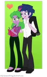 Size: 1186x1942 | Tagged: safe, artist:jaquelindreamz, derpibooru import, spike, twilight sparkle, equestria girls, barb, barbshine, blushing, book, dusk shine, equestria guys, female, heart, human spike, male, rule 63, shipping, shoulderless, smiling, straight, twispike