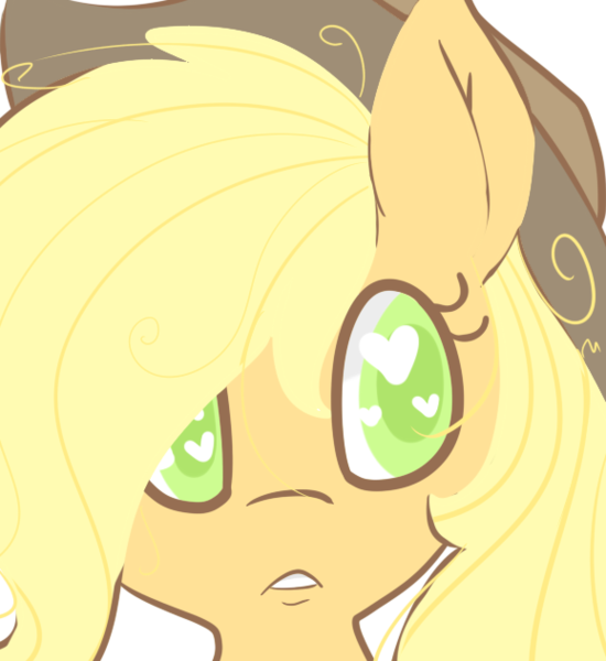 Size: 579x632 | Tagged: safe, artist:pegacornss, derpibooru import, applejack, close-up, heart, solo, wingding eyes