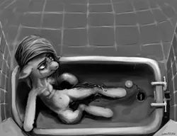 Size: 3795x2919 | Tagged: artist:sharpieboss, bathtub, crying, depressed, fluffy, monochrome, pinkamena diane pie, pinkie pie, sad, safe, solo