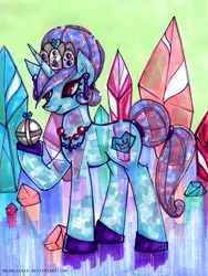 Size: 676x900 | Tagged: safe, artist:madblackie, derpibooru import, oc, unofficial characters only, crystal pony, pony, solo, traditional art