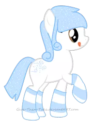 Size: 672x884 | Tagged: safe, artist:miss-kimberly-rose, derpibooru import, oc, oc:snow breeze, unofficial characters only, earth pony, pony, clothes, licking lips, socks, solo, striped socks, tongue out