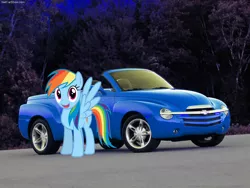 Size: 1600x1200 | Tagged: car, chevrolet, chevrolet ssr, chevy, derpibooru import, ponies with cars, rainbow dash, safe, solo