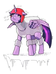 Size: 576x768 | Tagged: safe, artist:idrawweeklypony, derpibooru import, twilight sparkle, twilight sparkle (alicorn), alicorn, pony, bubble wrap, female, funny as hell, helmet, mare, nervous, scared, simple background, solo, trembling, twilight can't fly, white background