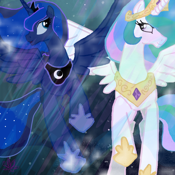 Size: 1105x1106 | Tagged: artist:lotusmist, princess celestia, princess luna, safe