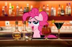 Size: 1600x1050 | Tagged: safe, artist:djmusicandcartoons, derpibooru import, pinkie pie, alcohol, bar, bottle, glass, irl, photo, ponies in real life, solo, strawberry, vector