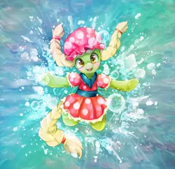 Size: 1000x966 | Tagged: adorasmith, artist:girlieginger, clothes, cute, granny smith, leap of faith, safe, solo, swimsuit, water, young granny smith