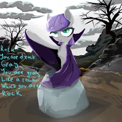 Size: 1024x1024 | Tagged: safe, artist:ba2sairus, derpibooru import, maud pie, bat pony, pony, maudbat, poem, race swap, rock, solo