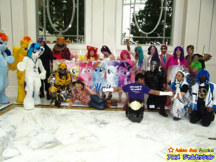 Size: 720x540 | Tagged: apple bloom, applejack, big macintosh, bumblebee, cobra commander, cosplay, derpibooru import, fluttershy, fursuit, g.i. joe, group photo, human, irl, irl human, katsucon, mane six, photo, pinkie pie, princess celestia, rainbow dash, rarity, safe, spitfire, transformers, twilight sparkle, vinyl scratch