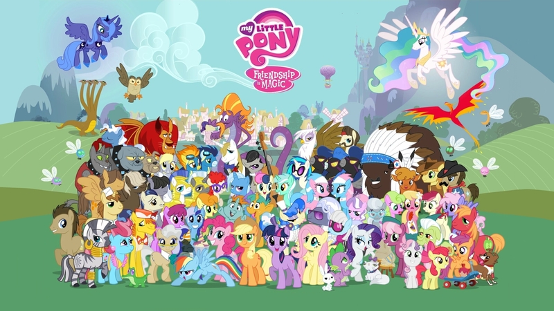 Size: 1920x1080 | Tagged: safe, artist:shugotheripper, derpibooru import, official, ace, ace point, aloe, angel bunny, apple bloom, applejack, berry punch, big mcintosh, bon bon, braeburn, carrot top, cheerilee, chief thunderhooves, cup cake, daisy, derpy hooves, diamond tiara, doctor whooves, donut joe, dumbbell, flower wishes, fluttershy, gilda, golden harvest, granny smith, hoity toity, hoops, lily valley, little strongheart, lotus blossom, lyra heartstrings, mayor mare, minuette, octavia melody, opalescence, owlowiscious, philomena, photo finish, pinkie pie, pokey pierce, prince blueblood, princess celestia, princess luna, quarterback, rainbow dash, rarity, roseluck, sapphire shores, savoir fare, scootaloo, sheriff silverstar, silver spoon, snails, snips, soarin', spike, spitfire, steven magnet, sweetie belle, trixie, twilight sparkle, twist, vinyl scratch, winona, zecora, diamond dog, earth pony, gryphon, hydra, manticore, owl, parasprite, pony, zebra, season 1, canterlot, cello, clothes, comic con, costume, cutie mark crusaders, everypony, flower trio, horte cuisine, hot air balloon, male, multiple heads, musical instrument, my little pony logo, photo, ponyville, poster, royal guard, s1 luna, score, shadowbolts, shadowbolts costume, so much pony, spa twins, stallion, twinkling balloon
