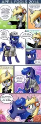 Size: 648x1920 | Tagged: safe, artist:johnjoseco, derpibooru import, derpy hooves, princess luna, alicorn, pegasus, pony, ask gaming princess luna, april fools, blushing, clothes, comic, derpicorn, female, flower, headset, lesbian, lunaderp, race swap, role reversal, shipping, tumblr