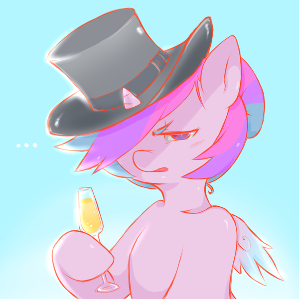 Size: 1280x1280 | Tagged: safe, artist:cold-blooded-twilight, derpibooru import, twilight sparkle, twilight sparkle (alicorn), alicorn, anthro, cold blooded twilight, alternate hairstyle, champagne, dapper, fancy, glass, hat, top hat