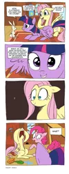 Size: 768x1920 | Tagged: safe, artist:owlbookfort, artist:remsica, derpibooru import, angel bunny, fluttershy, pinkie pie, twilight sparkle, twilight sparkle (alicorn), alicorn, pony, april fools, comic, crying, female, implied death, mare, out of character, thousand yard stare, twibitch sparkle