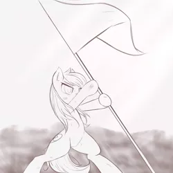 Size: 1750x1750 | Tagged: safe, artist:randy, derpibooru import, oc, oc:aryanne, unofficial characters only, pony, backwards swastika, bipedal, black and white, blonde, female, flag, flag pole, golf course, grayscale, hatless, missing accessory, monochrome, nazi, sketch, solo, swastika, victory, war