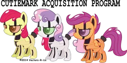 Size: 7000x3480 | Tagged: safe, artist:apony4u, derpibooru import, apple bloom, scootaloo, sweetie belle, earth pony, pony, robot, robot pony, unicorn, friendship is witchcraft, apple bloom bot, blank flank, cutie mark crusaders, female, filly, foal, hooves, horn, scootabot, sweetie bot, text, wings