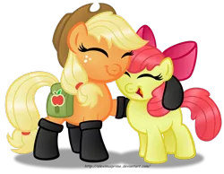Size: 1280x993 | Tagged: apple bloom, applejack, artist:aleximusprime, derpibooru import, fireproof boots, safe, simple background, somepony to watch over me, transparent background