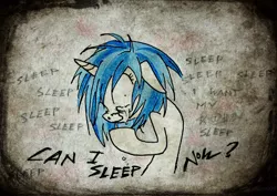 Size: 787x556 | Tagged: artist:pandan009, crying, derpibooru import, insomnia, safe, solo, traditional art, vinyl scratch