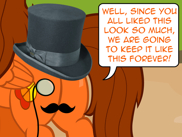 Size: 640x480 | Tagged: safe, artist:aha-mccoy, derpibooru import, oc, oc:aha mclovin, unofficial characters only, butt, butt only, classy, hat, male, monocle, moustache, plot, solo, speech bubble, top hat