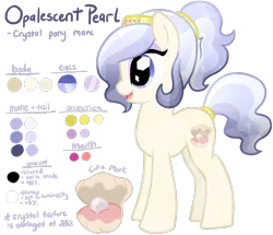Size: 1094x940 | Tagged: safe, artist:tambelon, derpibooru import, oc, oc:opalescent pearl, unofficial characters only, crystal pony, pony, female, mare, reference sheet, solo