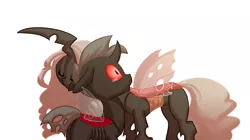 Size: 1032x576 | Tagged: artist:carnifex, changeling, changeling oc, changeling queen, changeling queen oc, derpibooru import, female, male, mother and son, nuzzling, oc, oc:calliphora, oc:reinflak, red changeling, red eyes, safe, simple background, unofficial characters only, white background