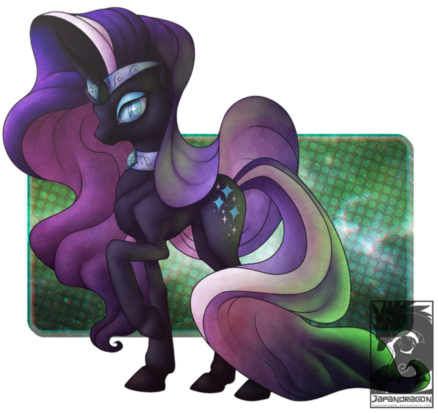 Size: 921x868 | Tagged: safe, artist:japandragon, derpibooru import, nightmare rarity, pony, unicorn, eyeshadow, female, lidded eyes, makeup, mare, raised hoof, solo