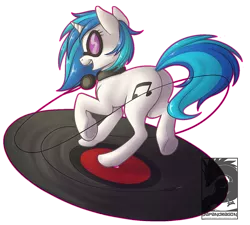 Size: 900x811 | Tagged: safe, artist:japandragon, derpibooru import, vinyl scratch, pony, unicorn, butt, female, headphones, mare, plot, record, simple background, solo, sunglasses, transparent background, vinyl disc