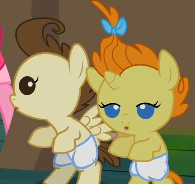 Size: 671x635 | Tagged: safe, derpibooru import, screencap, pound cake, pumpkin cake, pony, baby cakes, :o, babies, baby, baby ponies, baby pony, bipedal, cake twins, colt, cute, diaper, diaper change needed, diapered, diapered colt, diapered filly, diapered foals, female, filly, hiding, male, one month old colt, one month old filly, one month old foals, open mouth, poundabetes, pumpkinbetes, siblings, smelly, twins, visible stench, white diapers