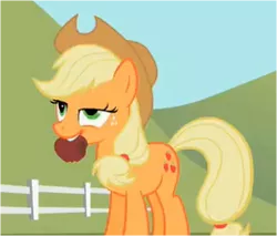 Size: 269x229 | Tagged: safe, derpibooru import, screencap, applejack, pony, apple, faic, mouth hold, silly, silly pony, solo, that pony sure does love apples