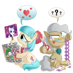 Size: 1000x1000 | Tagged: artist:berrypawnch, cathy weseluck, coco pommel, craft, derpibooru import, dye, emoticon, female, heart, lesbian, marshmallow coco, mayor mare, newspaper, paper doll chain, personality swap, pictogram, rarity, safe, scissors, shipping, simple background, speech bubble, spike, transparent background, voice actor joke