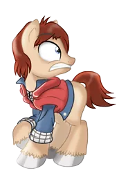 Size: 1054x1536 | Tagged: safe, artist:ruhisu, derpibooru import, ponified, pony, back to the future, blank flank, clothes, commission, male, marty mcfly, movie, shirt, shocked, solo, stallion, vest