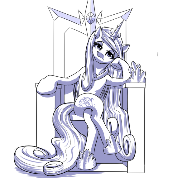 Size: 1000x1000 | Tagged: artist:mykegreywolf, bored, derpibooru import, princess cadance, safe, sitting, solo, throne, throne slouch