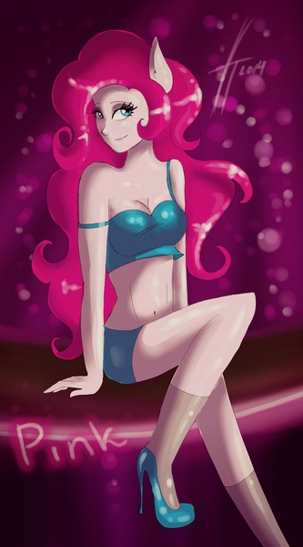 Size: 1138x2048 | Tagged: artist:xjenn9, breasts, cleavage, derpibooru import, eared humanization, female, high heels, human, humanized, pinkie pie, solo, solo female, suggestive