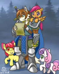 Size: 400x500 | Tagged: safe, artist:ashwolf, derpibooru import, apple bloom, scootaloo, sweetie belle, oc, wolf, armor, cutie mark crusaders, furry, non-mlp oc, pixiv