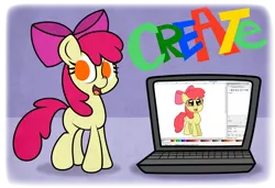 Size: 1024x700 | Tagged: apple bloom, artist:xylophon, before and after, computer, derpibooru import, draw this again, inkscape, laptop computer, redrawn, safe