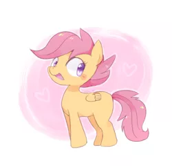 Size: 656x630 | Tagged: safe, artist:milkii-ways, derpibooru import, scootaloo, pegasus, pony, cute, cutealoo, female, filly, heart, open mouth, solo