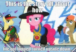 Size: 1203x826 | Tagged: apple family member, derpibooru import, dj jazzy jeff & the fresh prince, doctor whooves, goldengrape, hilarious in hindsight, image macro, meme, pinkie pie, rapper pie, red delicious, safe, screencap, sir colton vines iii, song reference, testing testing 1-2-3, the fresh prince of bel-air, time turner