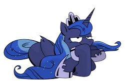 Size: 3000x2000 | Tagged: artist:andypriceart, artist:brunursus, bored, derpibooru import, idw, princess luna, prone, safe, simple background, solo, transparent background, unamused, vector