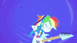 Size: 638x355 | Tagged: safe, derpibooru import, screencap, rainbow dash, trixie, equestria girls, guitar centered, rainbow rocks, animated, frown, glowing eyes, grin, open mouth, ponied up, rainbow thrash, shocked, smiling, sonic rockboom, transformation sequence, wide eyes, wings