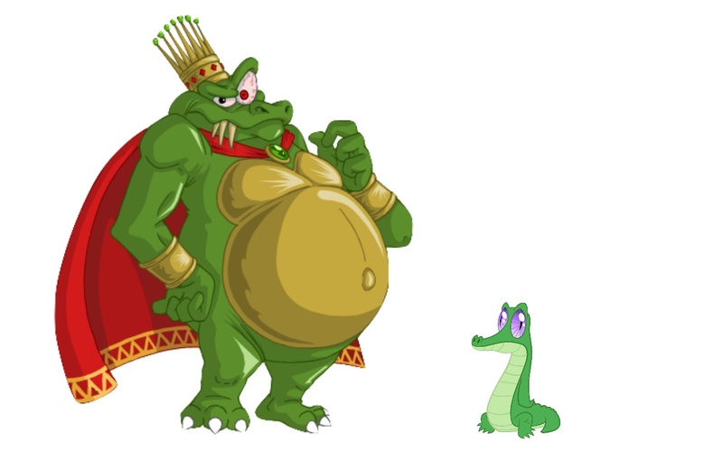 Size: 1280x800 | Tagged: artist:cotton-gravy, donkey kong, donkey kong country, gummy, king k. rool, kremlings, looking at you, nintendo, rareware, safe, size difference