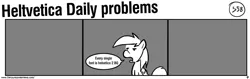 Size: 1280x404 | Tagged: safe, artist:tetrapony, derpibooru import, derpy hooves, pegasus, pony, comic:the daily derp, comic, female, helvetica, mare, monochrome